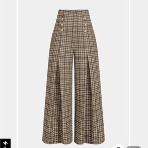 Elegant High-Waisted Plaid Wide-Leg Trousers